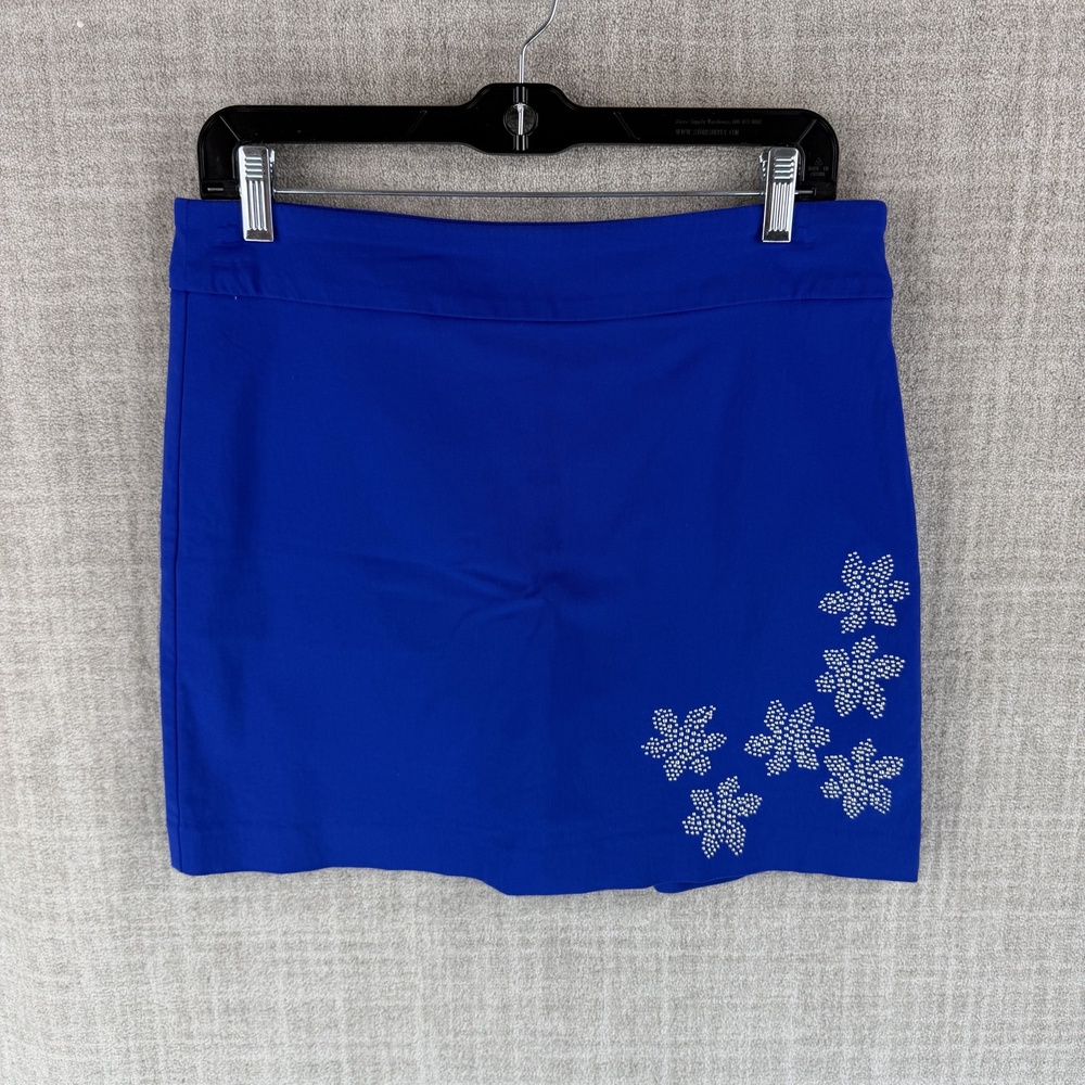 ATTYRE New York Skirt Womens 8 Blue Straight & Pencil Hawaiian Floral Rhinestone